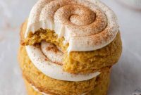 Homemade Giant Caramel Pumpkin Cookies with Cream Cheese Frosting