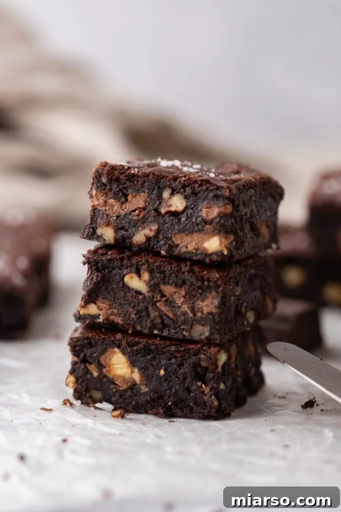 Mastering the World's Best Fudgy Brownies 4 Stacked Brownies with a fudgy inside