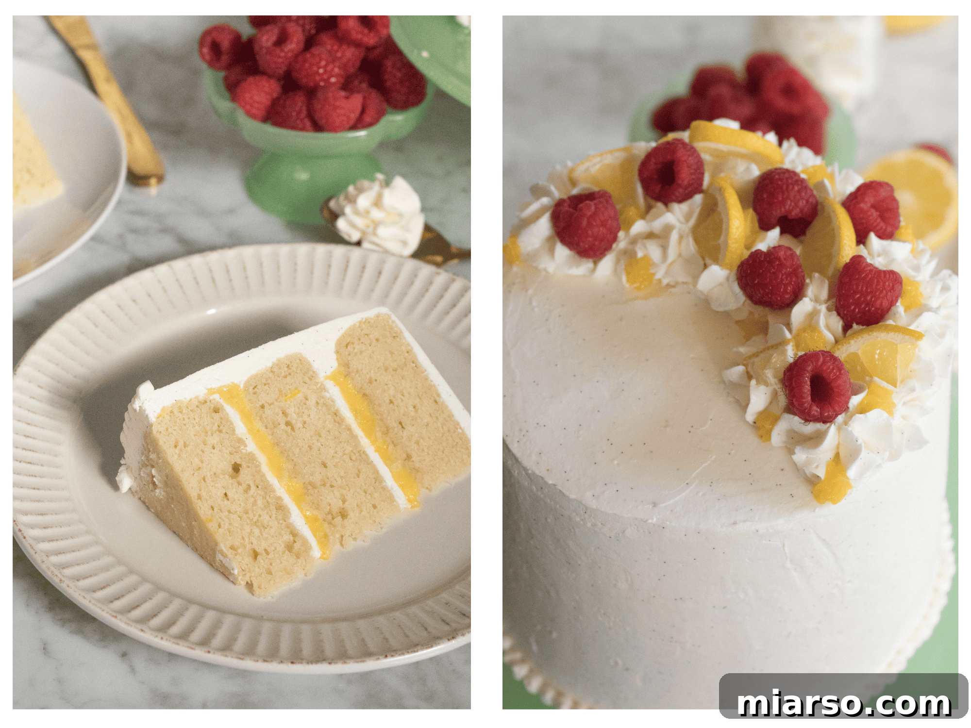 Layered Vanilla Cake with Lemon Curd & Italian Buttercream, beautifully decorated