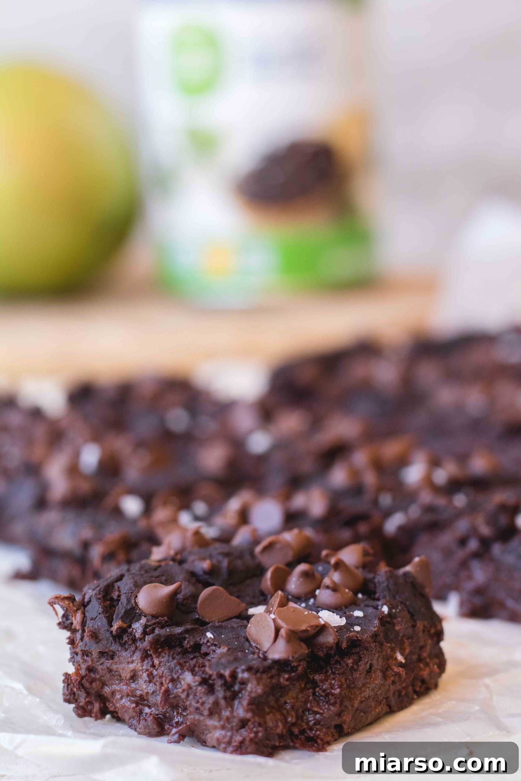 Close-up of a stack of healthy vegan black bean brownies
