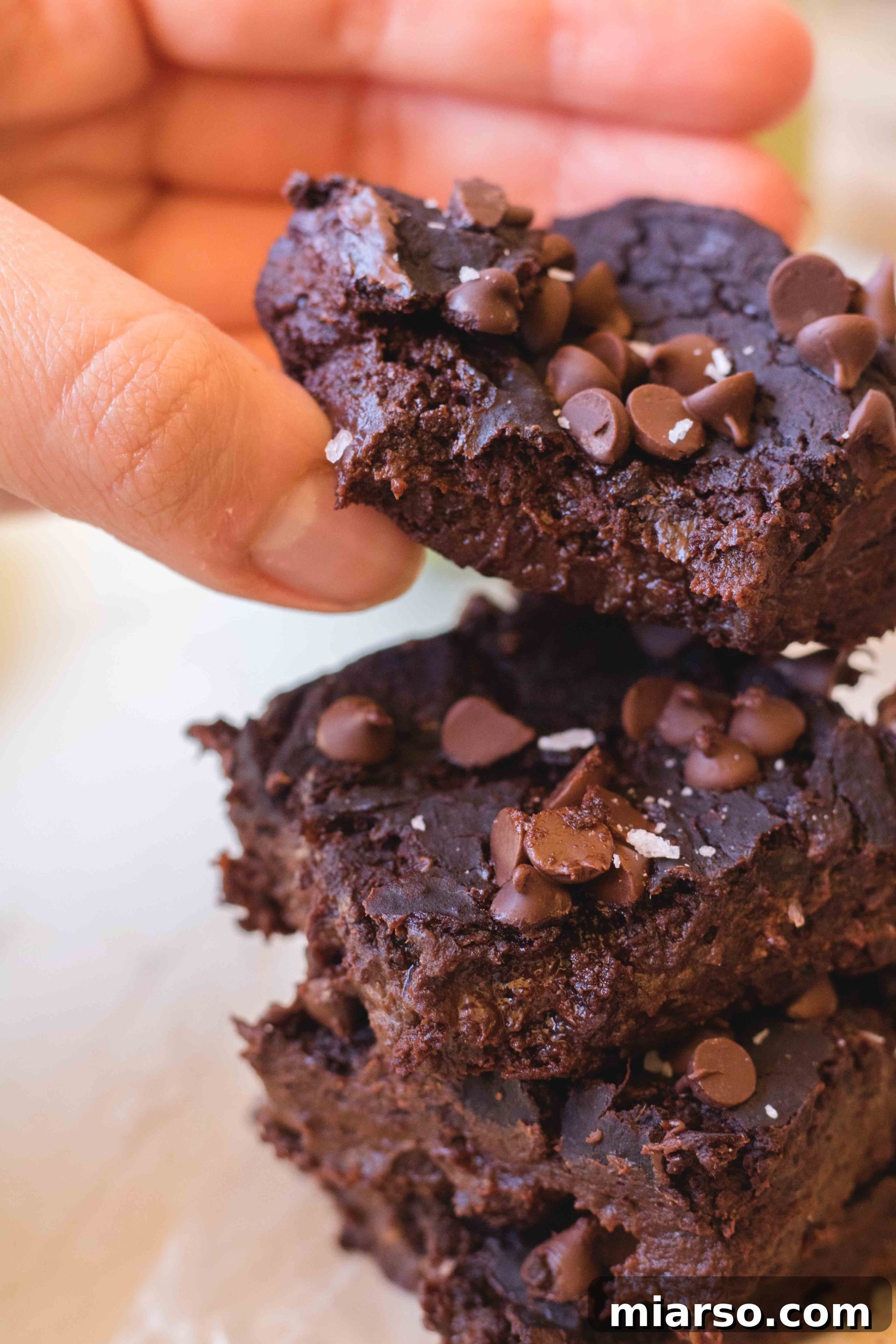 Vegan black bean brownies sliced and ready to serve