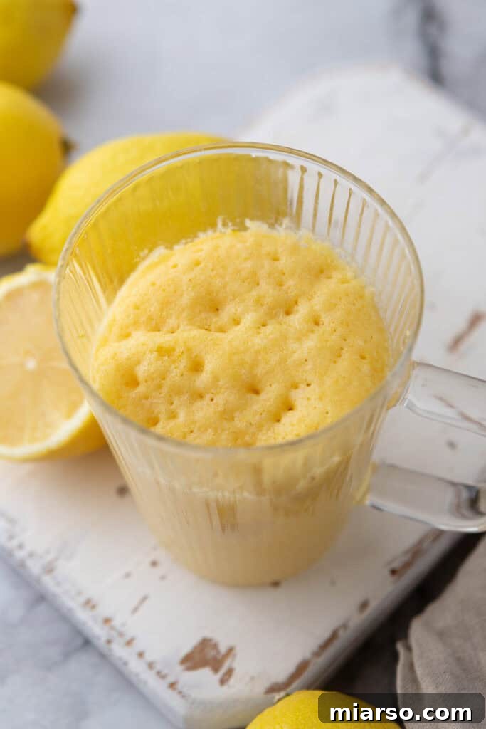 lemon mug cake recipe overhead shot