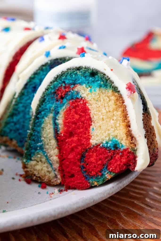 Showstopping Stars and Stripes Bundt Cake 2 Red White and Blue Bundt Cake recipe side shot