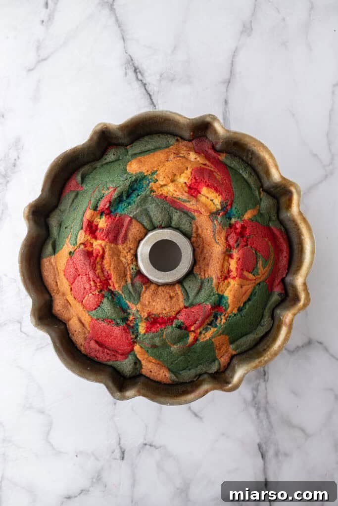 Showstopping Stars and Stripes Bundt Cake 15 baked batter in a pan