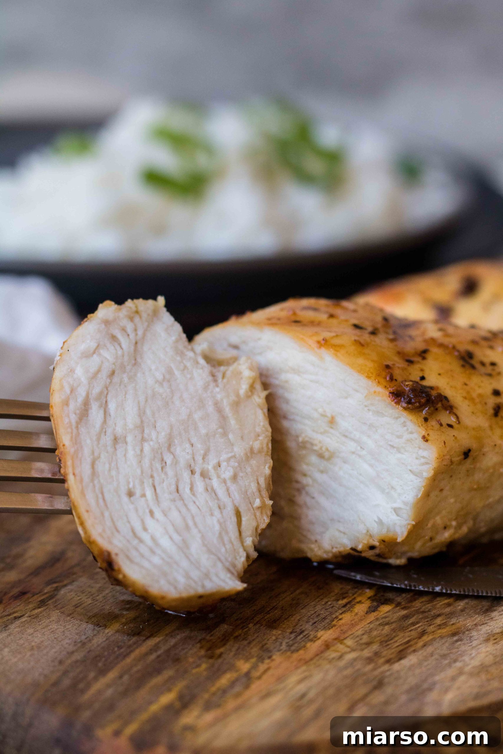 Juicy air fryer chicken breast - sliced and ready to serve