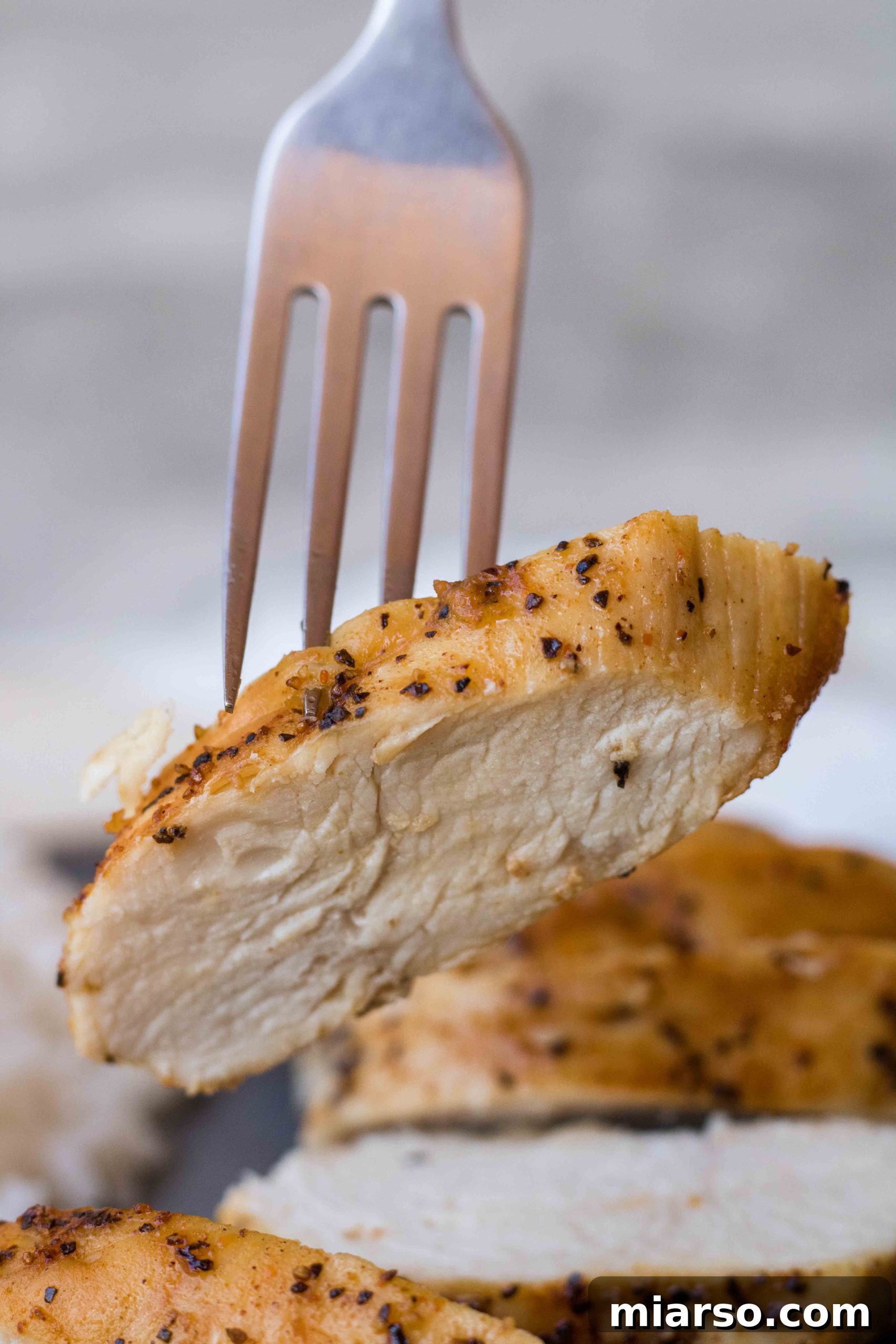 Cooking chicken breast in air fryer - close-up view