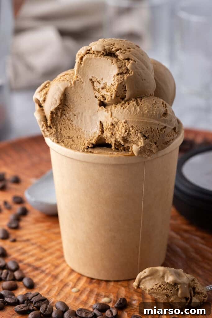 Close-up shot of espresso coffee ice cream in a cup