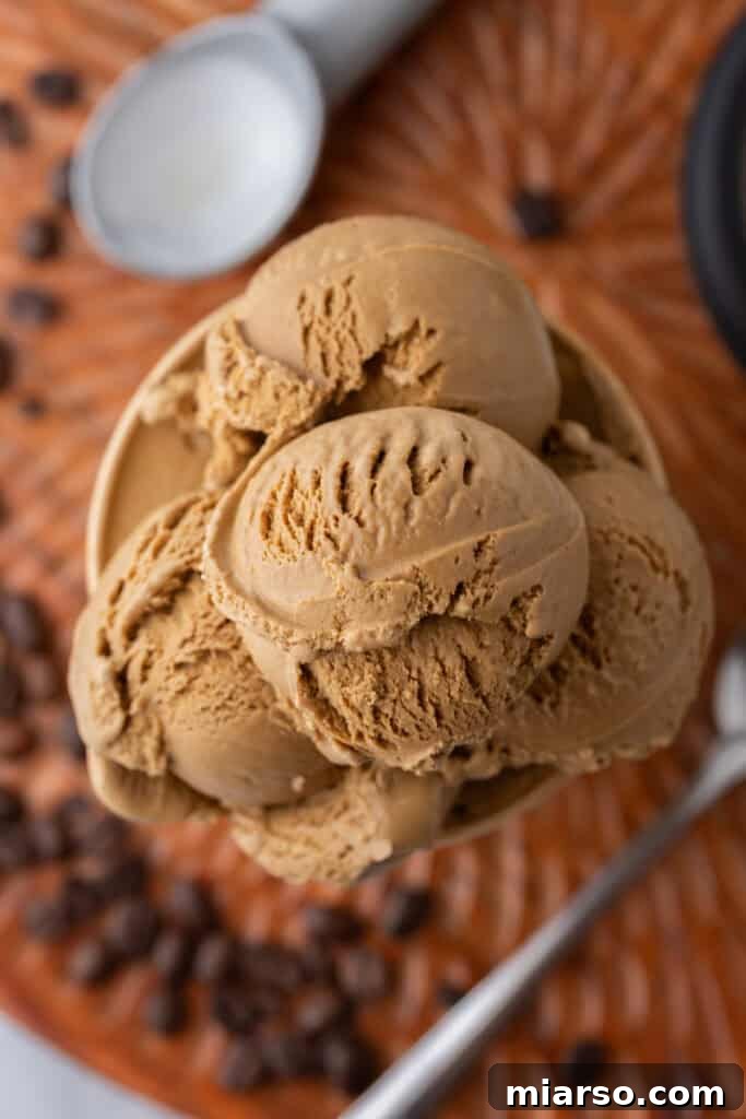 Overhead shot of espresso coffee ice cream recipe in a cup