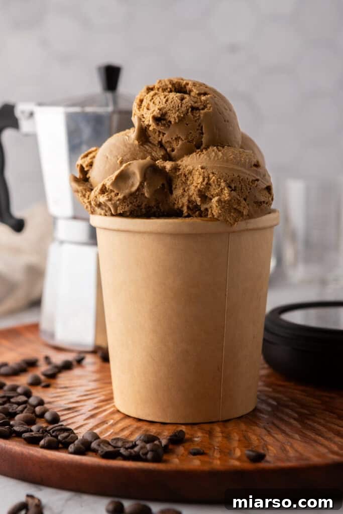 Side shot of espresso coffee ice cream recipe in a cup