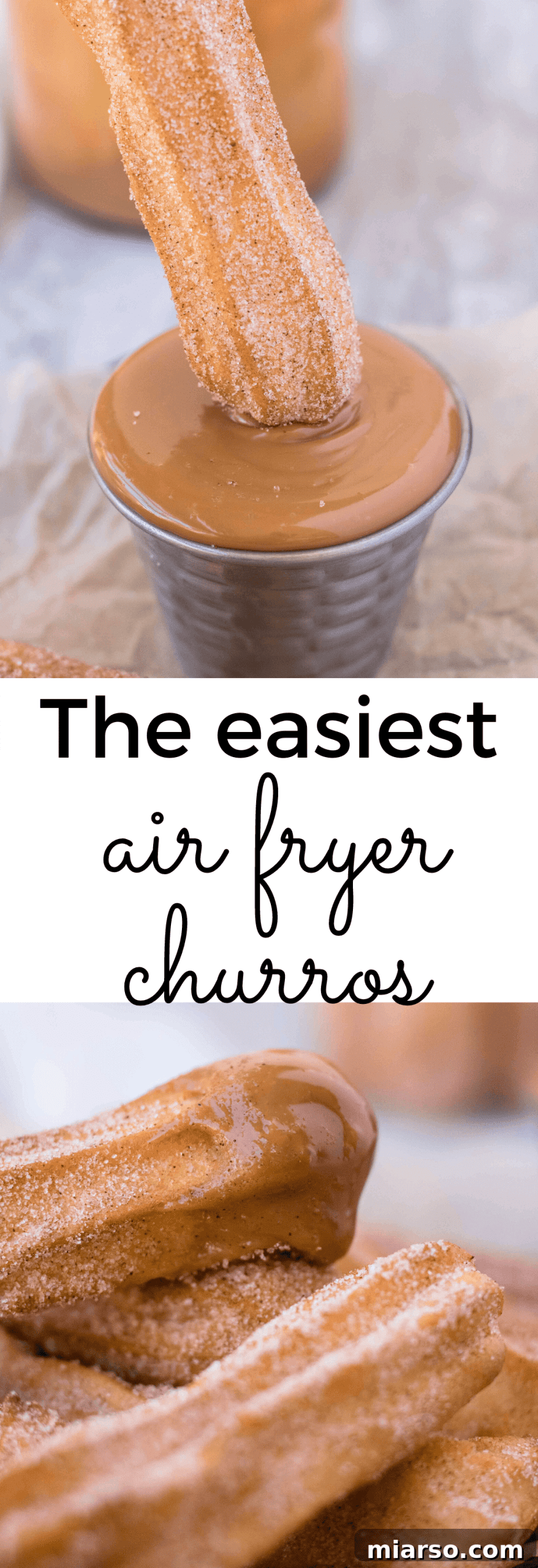 Air fryer churros pin image for Pinterest: 'The Best Air Fried Churros'.
