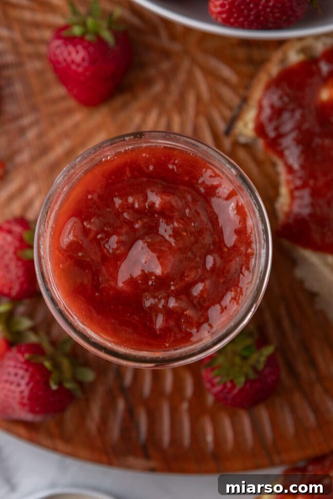 Overhead shot of homemade strawberry rhubarb jam