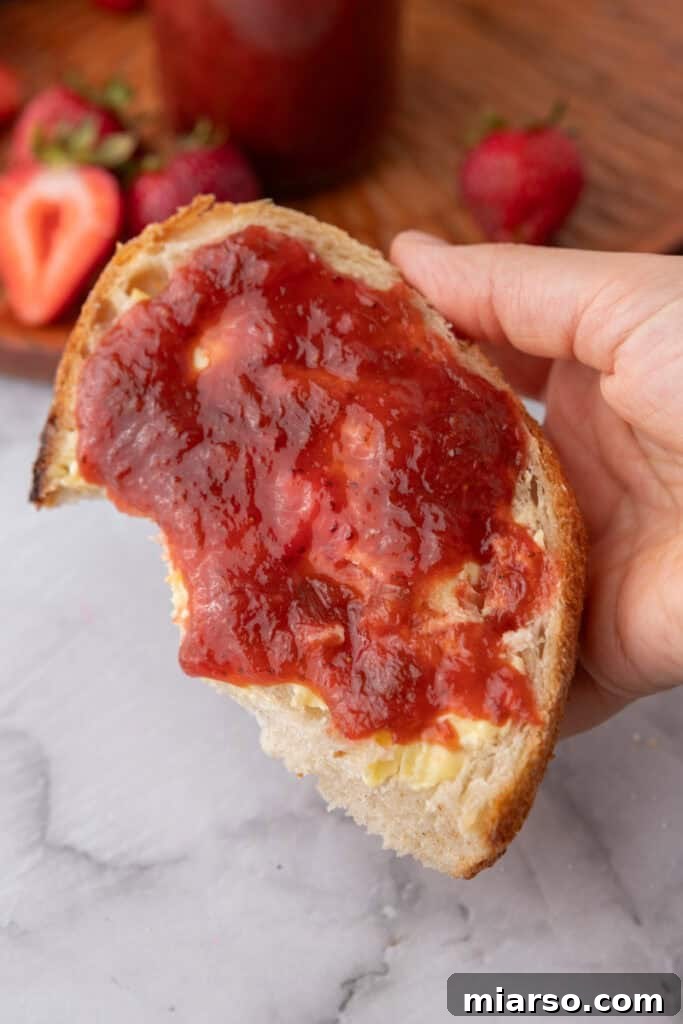 strawberry rhubarb jam recipe on a toast
