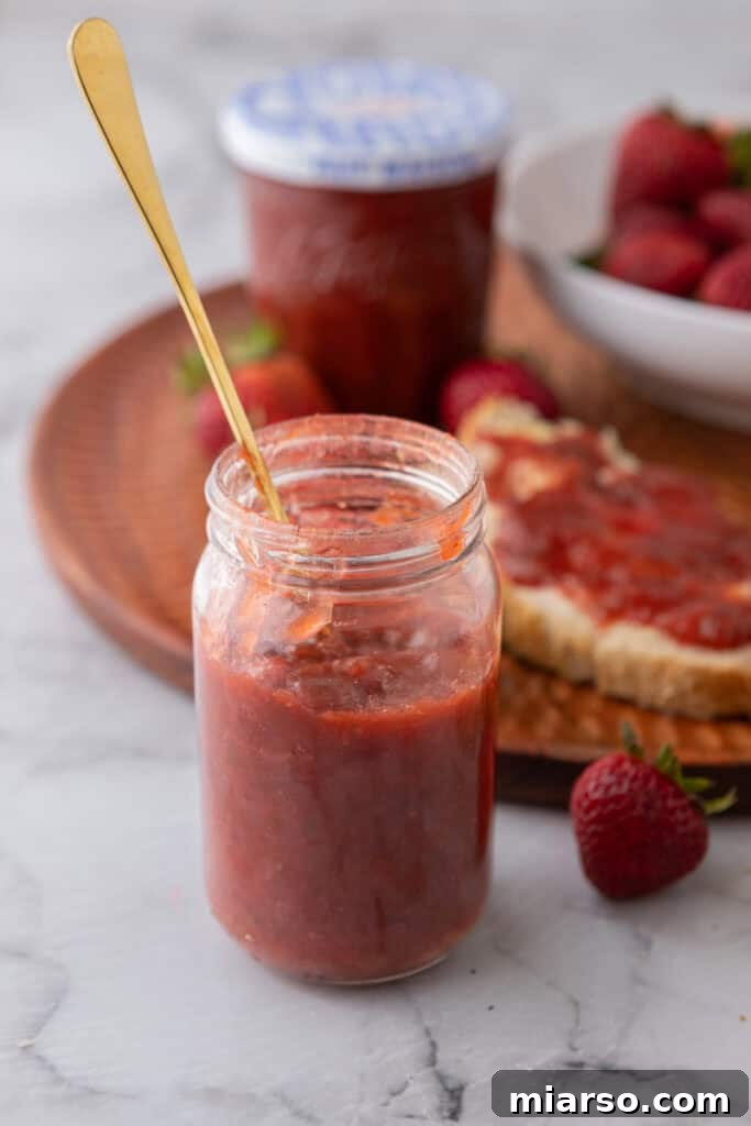 strawberry rhubarb jam recipe in a jar