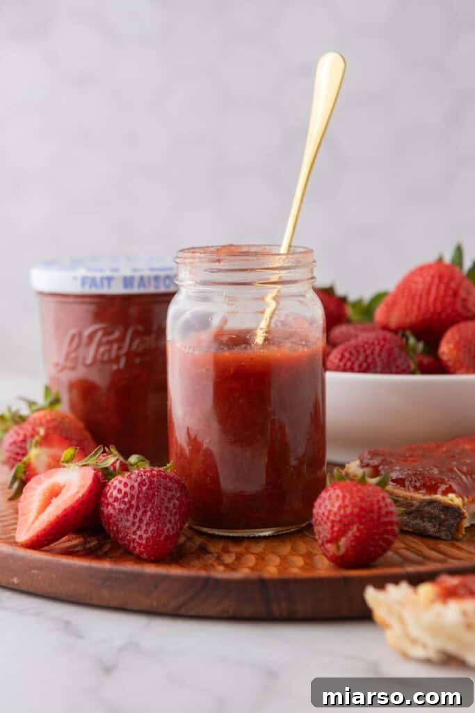 strawberry rhubarb jam recipe in a jar