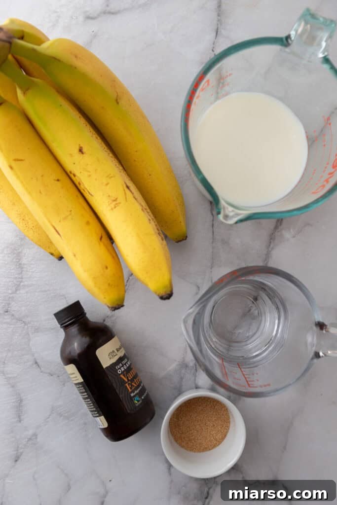 Ingredients for making Korean Banana Milk Recipe laid out on a table