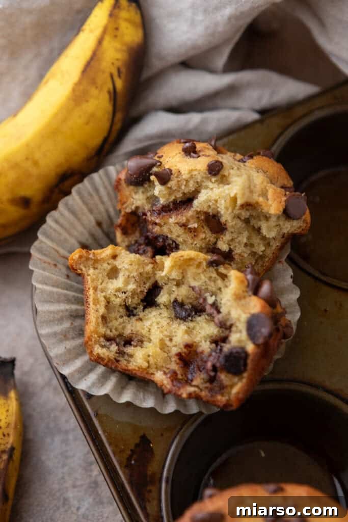 Banana Chocolate Chip Muffins on a pan