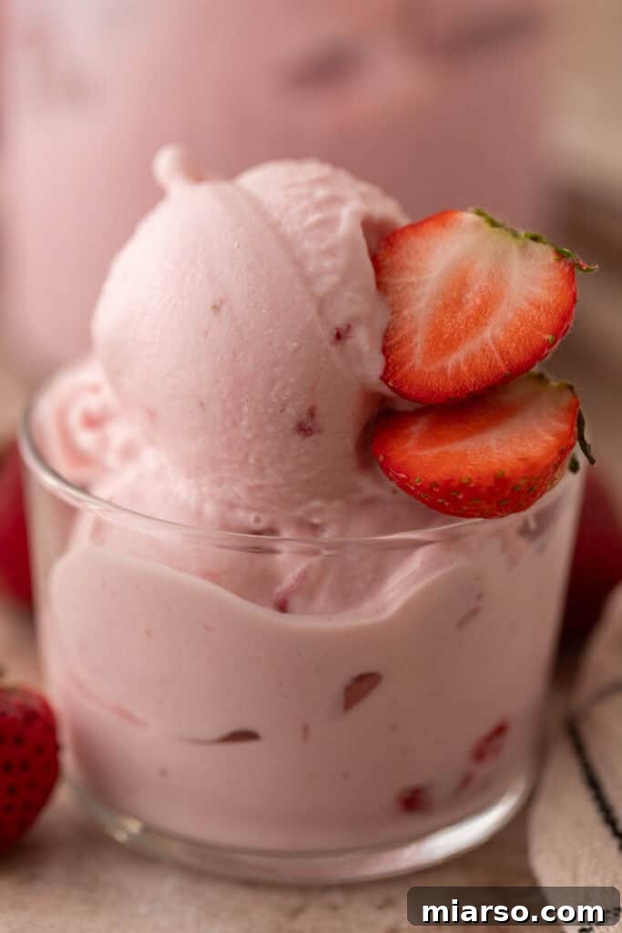 Strawberry cottage cheese ice cream close up