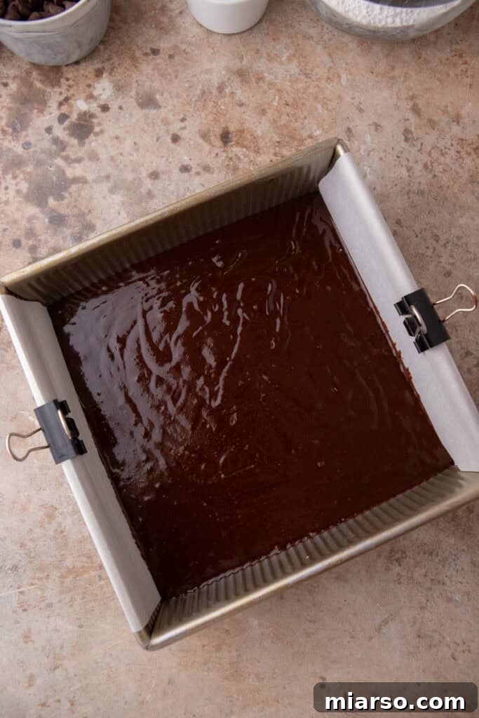 Brownie batter in baking pan