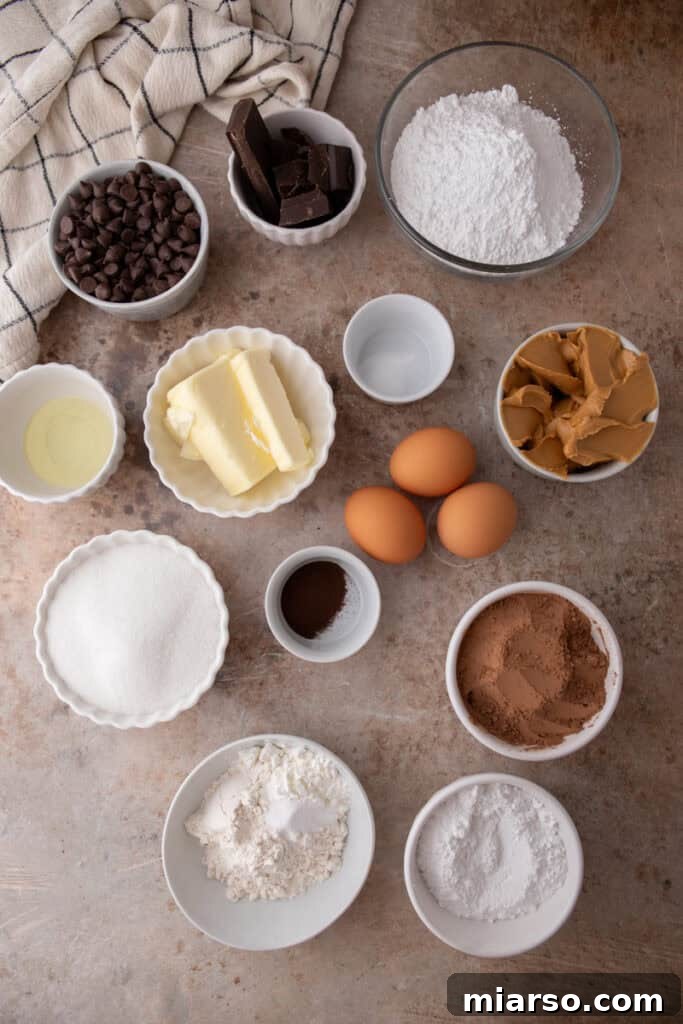 Ingredients laid out for Buckeye Brownie Recipe