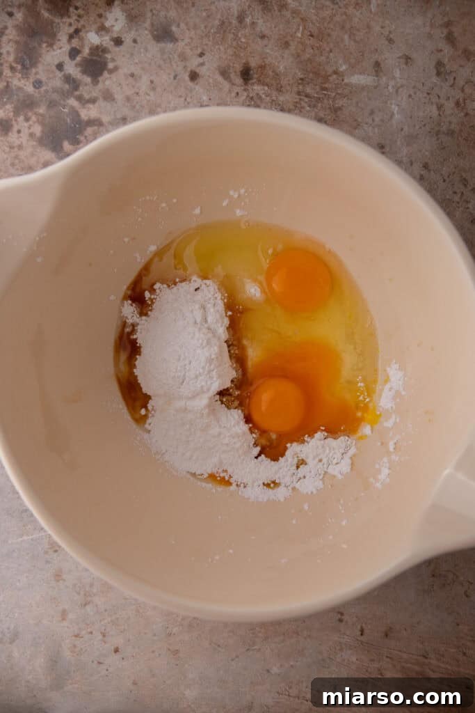 Eggs and sugar whisked until pale and thick