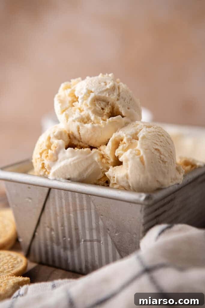 No-Churn Cream Cheese Ice Cream recipe in a pan, showcasing its smooth texture