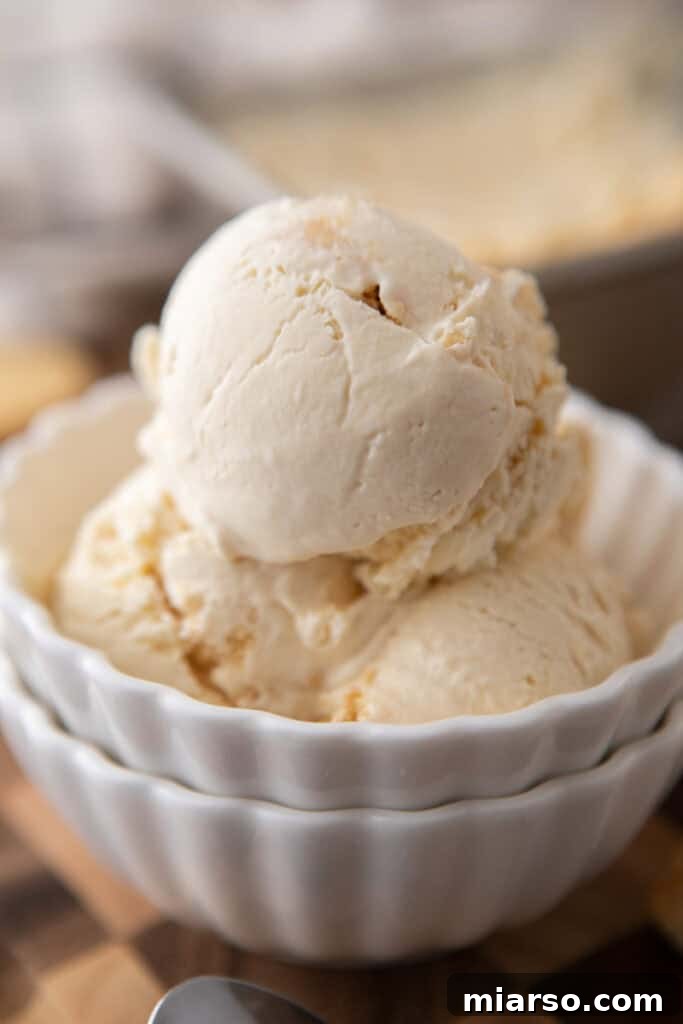 A serving of No-Churn Cream Cheese Ice Cream in a glass bowl, garnished