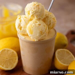 A rich and creamy scoop of homemade lemon ice cream.