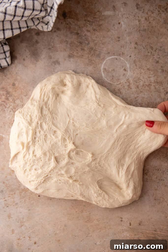 dough lightly pulled and stretched