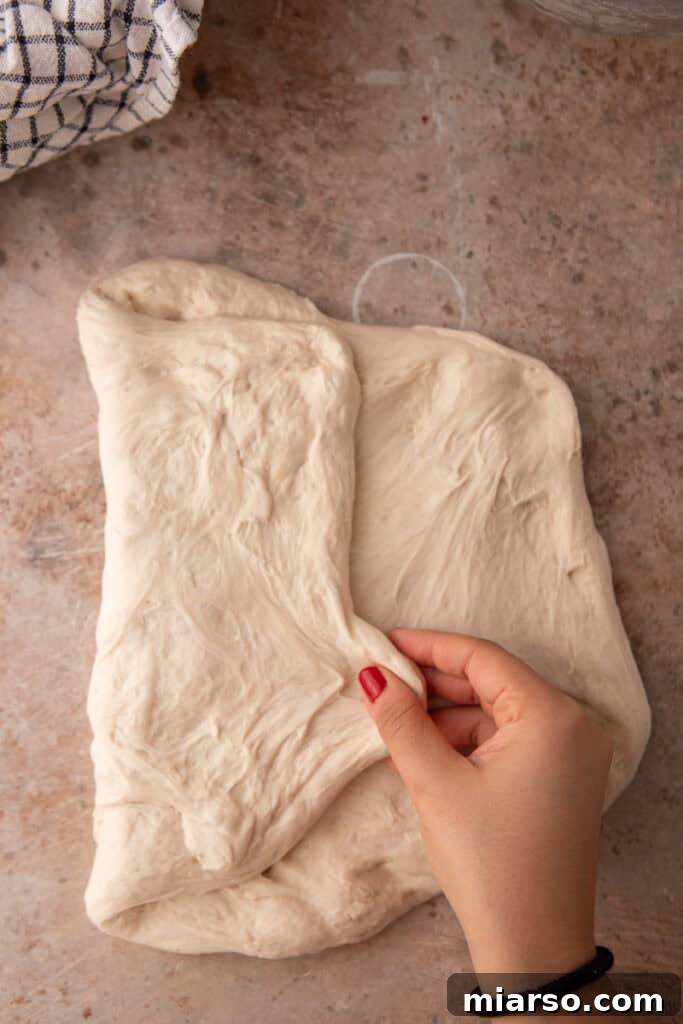 dough lightly pulled and stretched