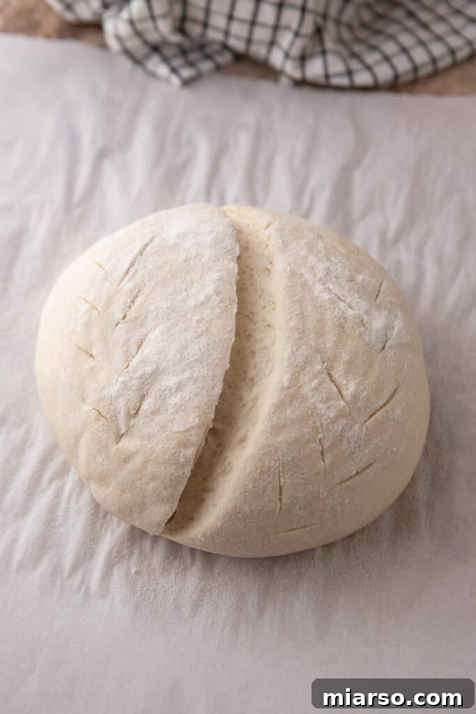 same day sourdough bread on parchment