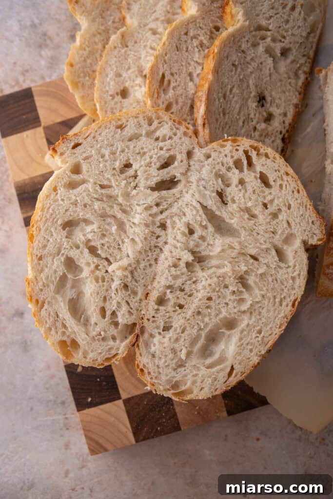 same day sourdough bread recipe cut in slices