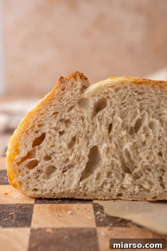 side shot of the same day sourdough bread recipe