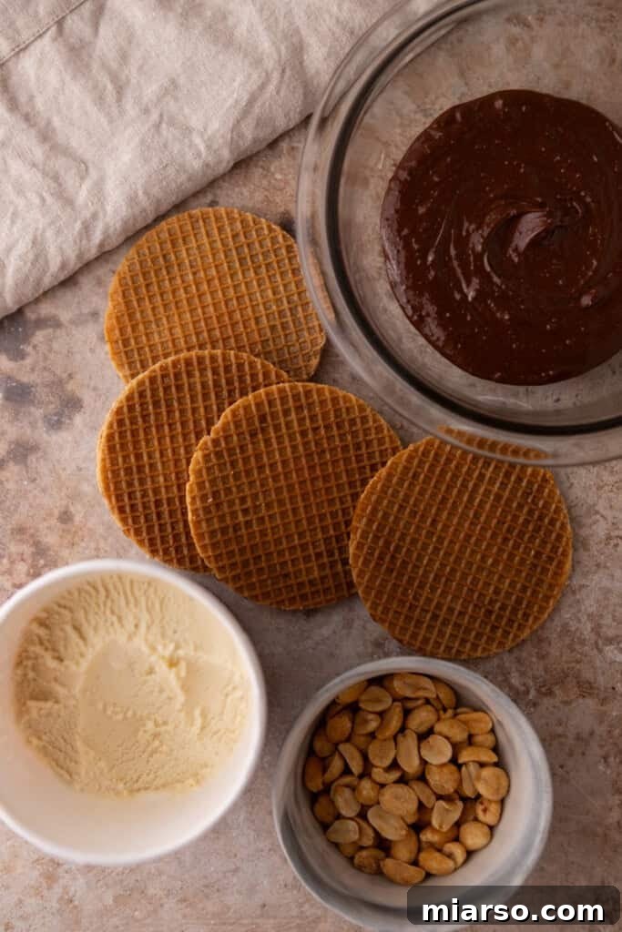 All the simple ingredients for Stroopwafel Choco Tacos laid out