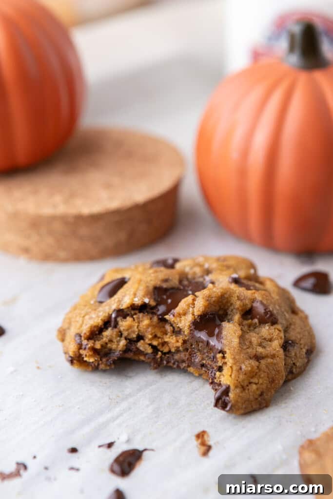 Brown Butter Pumpkin Chocolate Chip Cookies on parchment paper