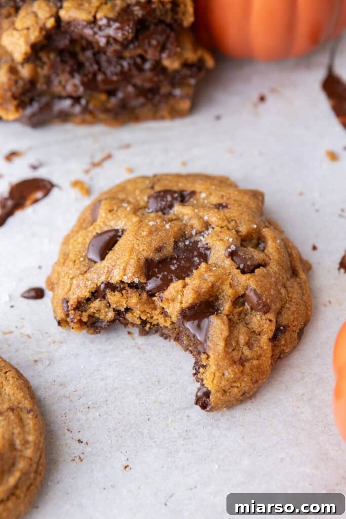 Brown Butter Pumpkin Chocolate Chip Cookies on parchment paper 