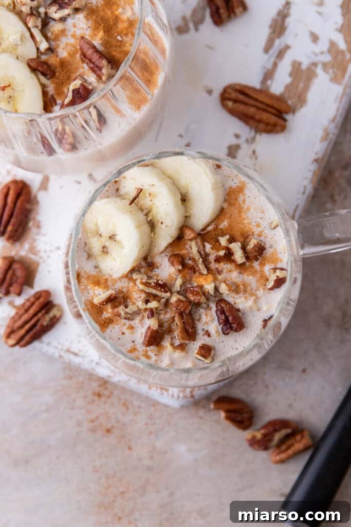High Protein Overnight Oats recipe in a bowl overhead shot