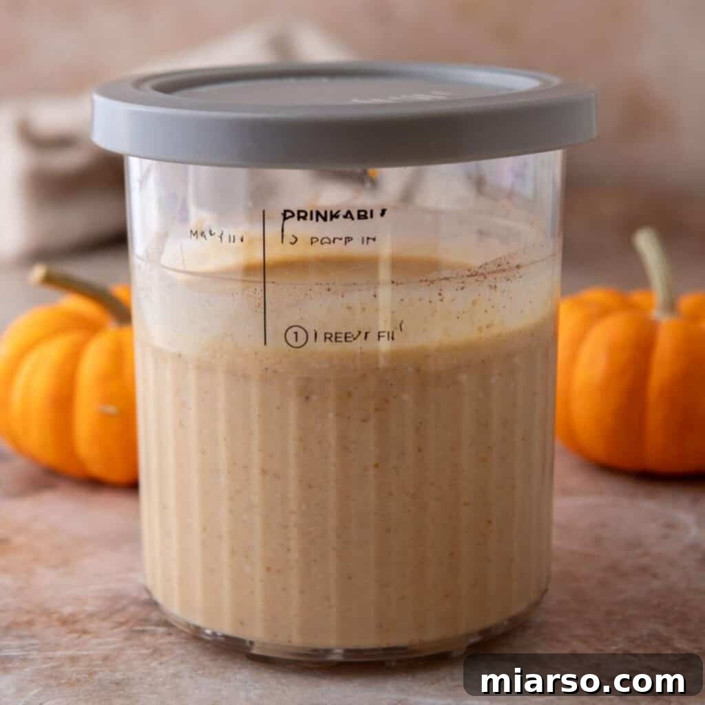 Ninja Creami Pumpkin Ice Cream with Cottage Cheese in the ninja creami pint container