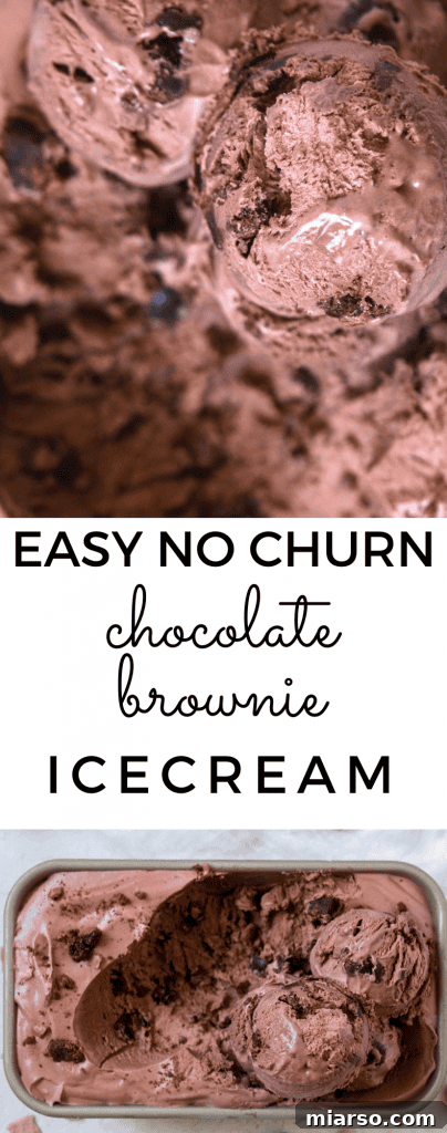 Chocolate no churn ice cream with brownies - Pinterest pin image 1
