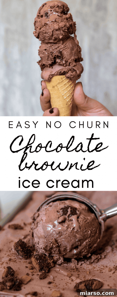Chocolate no churn ice cream with brownies - Pinterest pin image 2