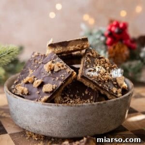 Bowl of graham cracker Christmas crack with chocolate and toffee layers