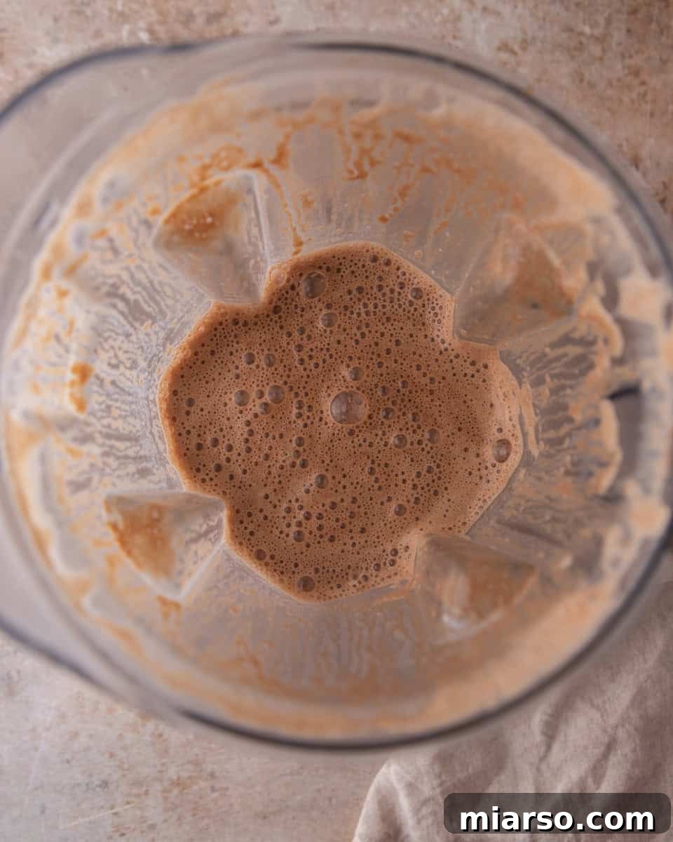 Blended hot cocoa mixture in a blender