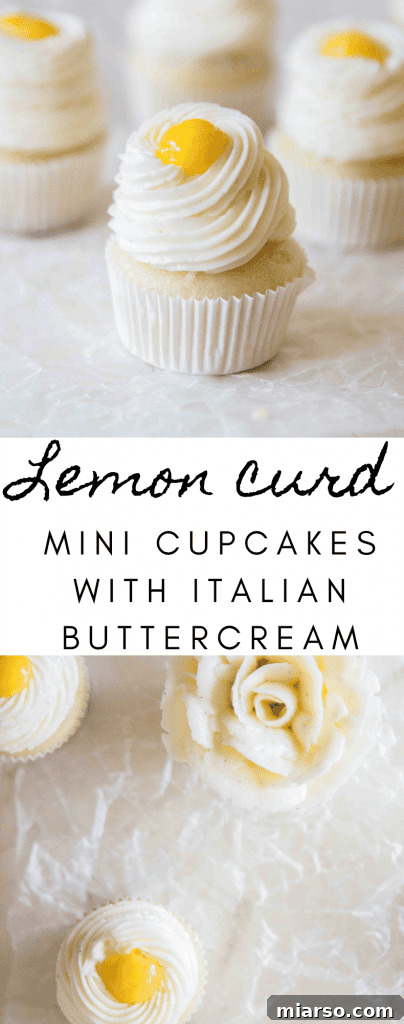 Close-up of mini lemon cupcakes for Pinterest
