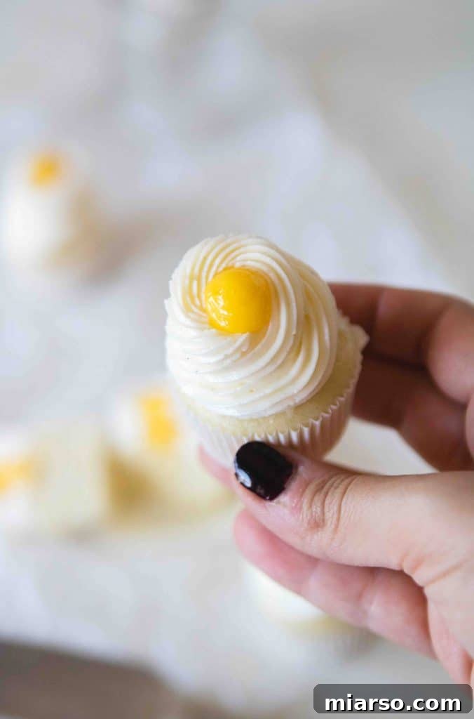 Mini lemon cupcakes with lemon curd and buttercream