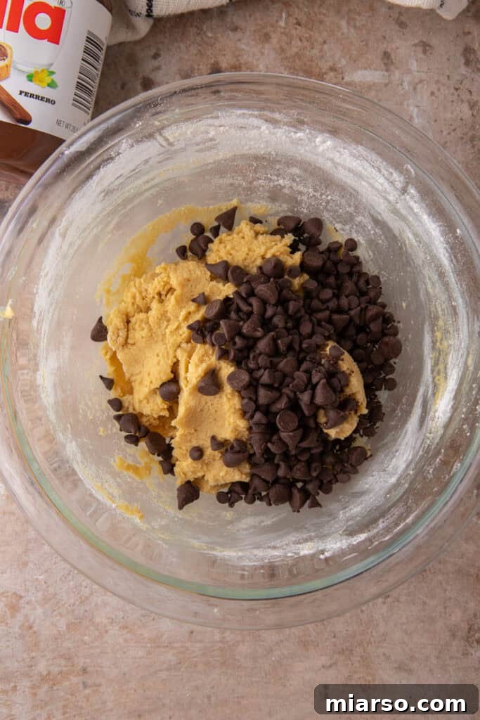 Semi-sweet chocolate chips added to cookie dough