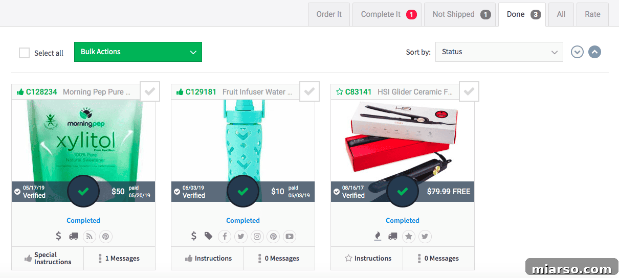 Screenshot of successful product collaborations and paid opportunities received through Tomoson by a food blogger.