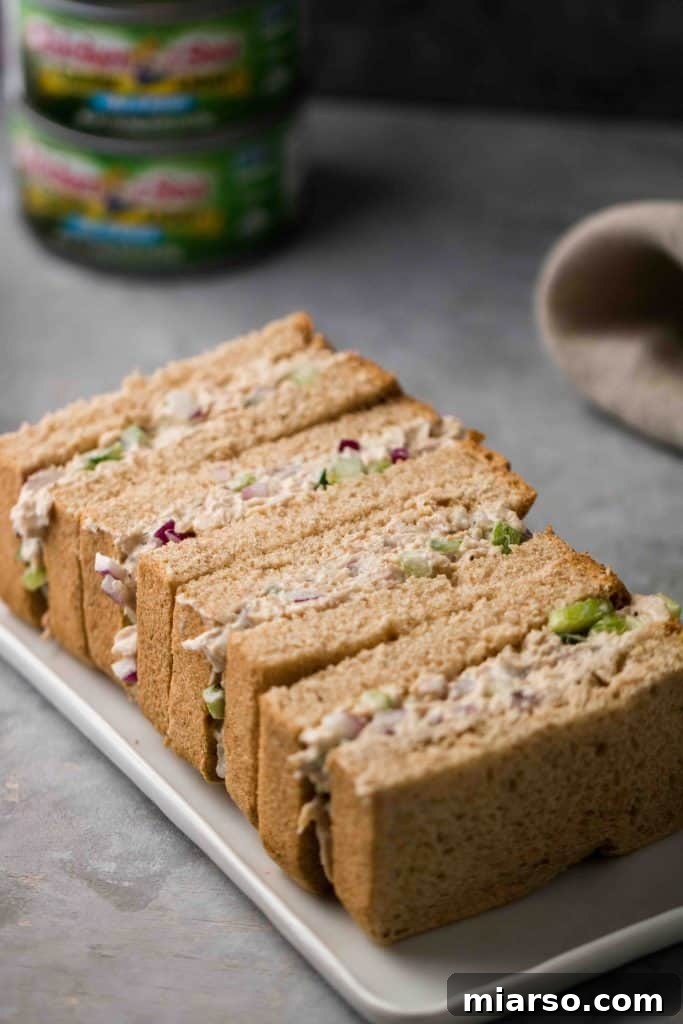 Close-up of a fresh 5 minute tuna sandwich recipe