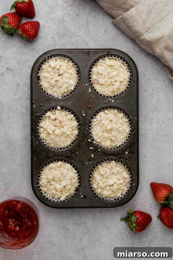 Topping muffins with streusel before baking