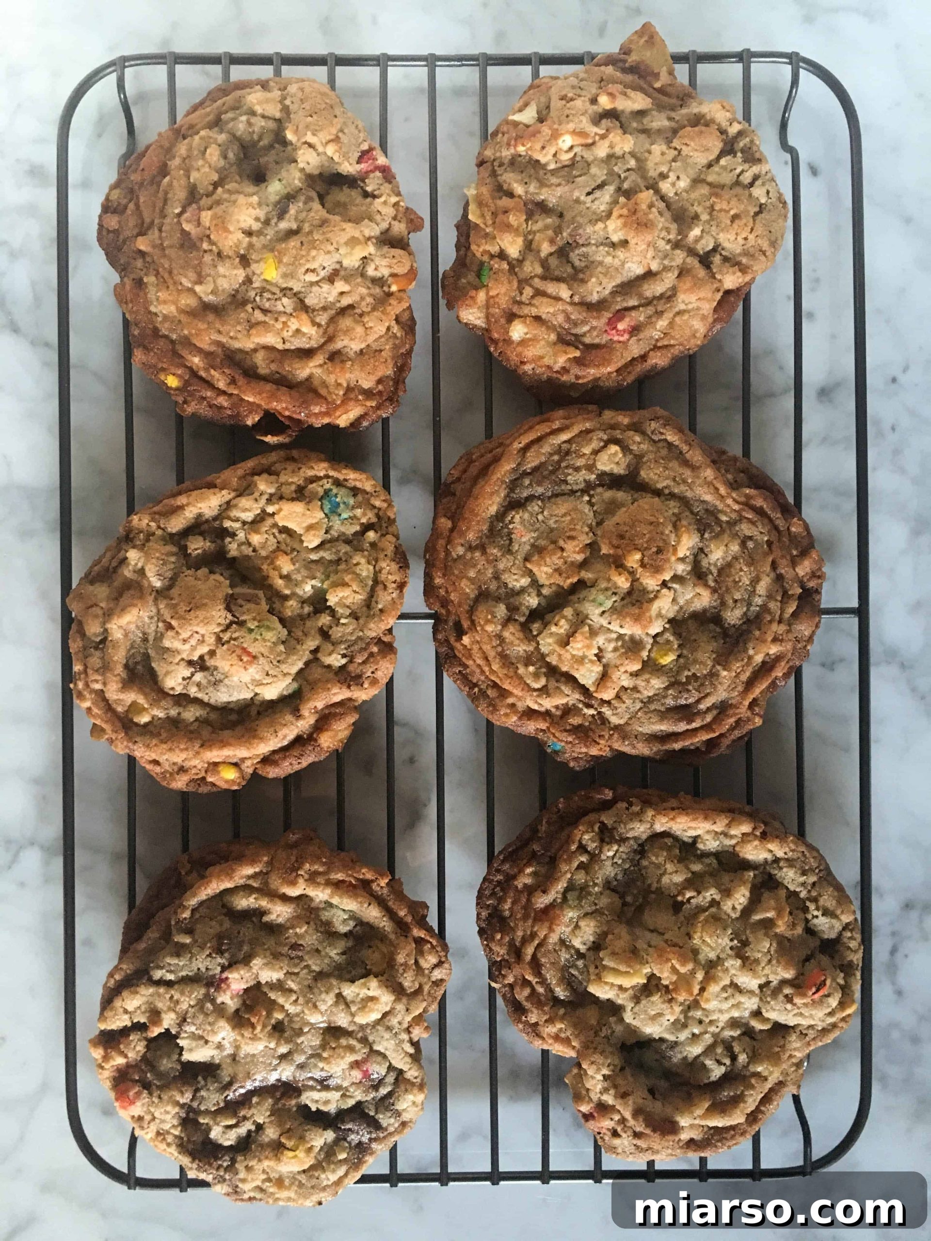 Freshly baked compost cookies cooling on a rack, displaying their golden brown edges and soft centers.