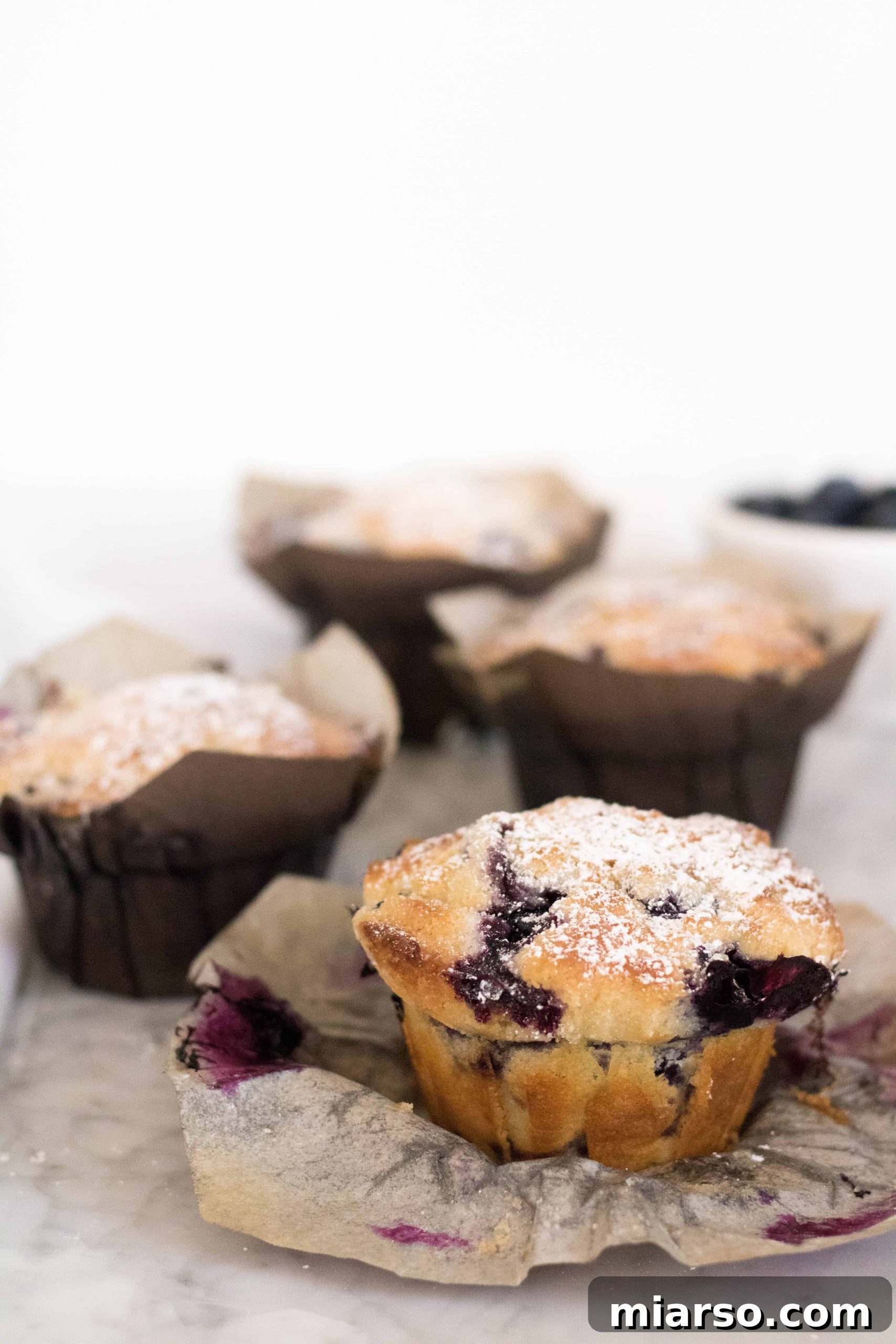Artisan Blueberry Streusel Muffins 2 Bakery Style Blueberry Muffins with golden streusel topping, bursting with blueberries.