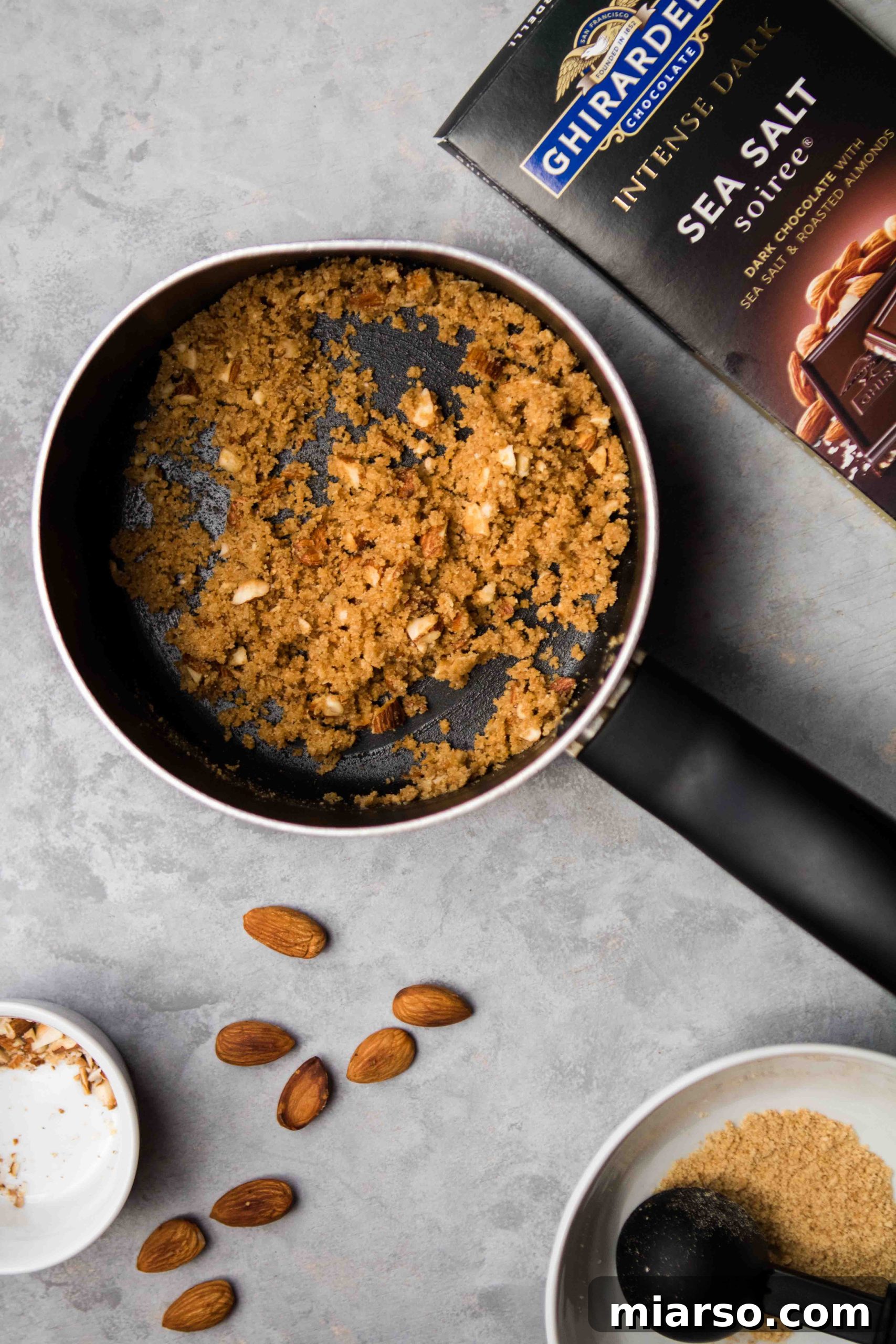 Baked and cooled graham cracker streusel for s'mores toast topping